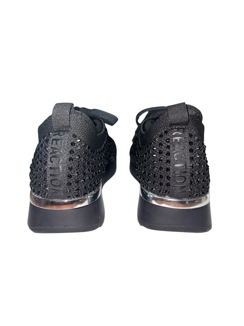 Reaction Kenneth Cole Cameron Rhinestone Lace-Up Black Sneaker Women US 7 EU 37